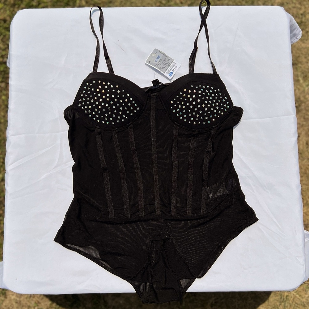 Haute Monde XL black bodysuit with rhinestones
